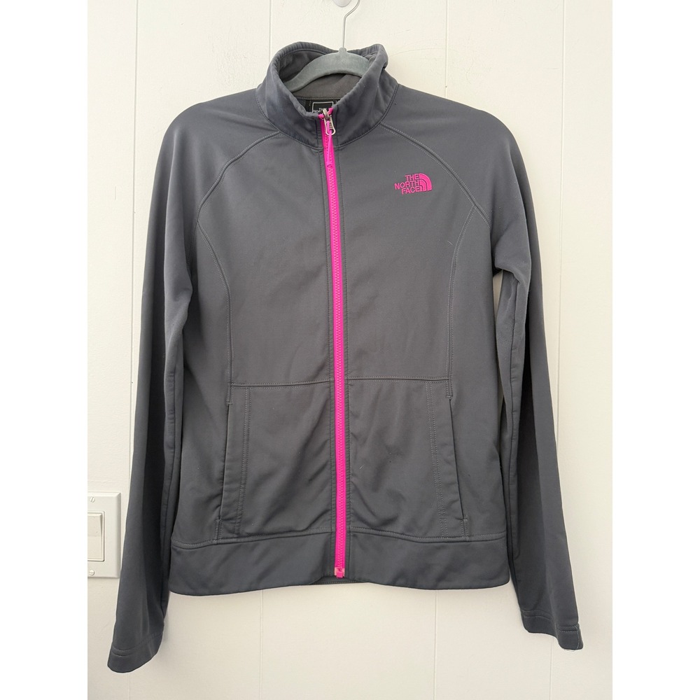 The North Face Womens Full Zip Track Jacket Gray Pink Mock Neck Small S14